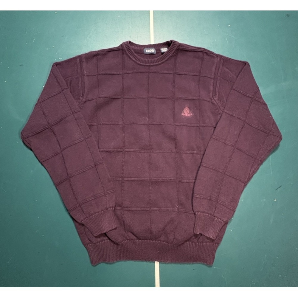 IZOD Plum knit sweater Mens size Medium pullover Window Pane Grandpa